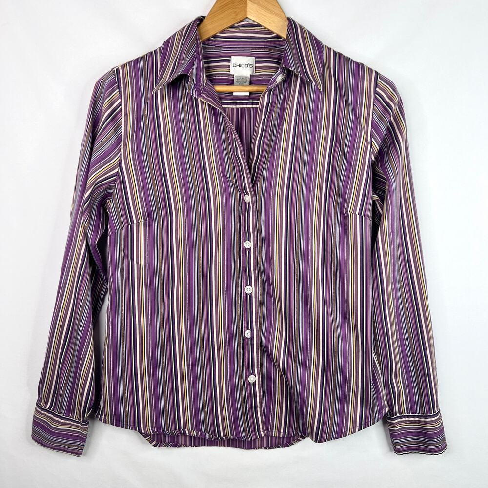 Chico's Y2K Purple Stripe Button Down Shirt 0/Small